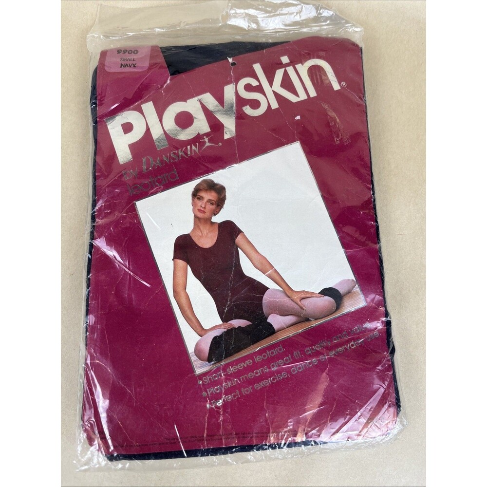 VTG NOS Playskin by Danskin 1980s Leotard Short Sleeveā 9900 Small Navy US Made